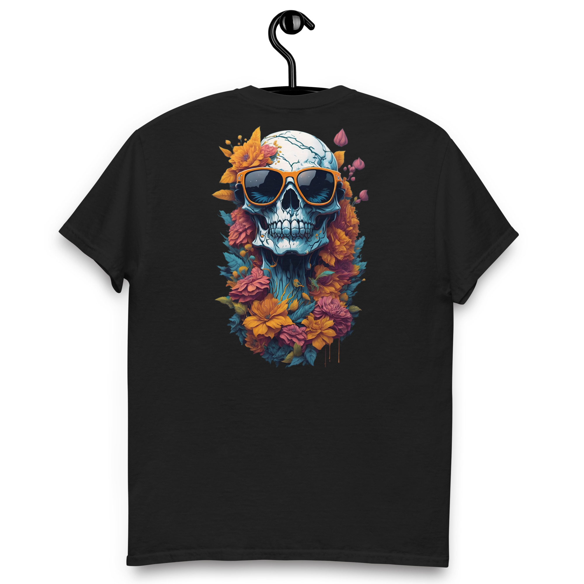 Camiseta Unisex Calavera con Gafas y Flores - Imagen 4