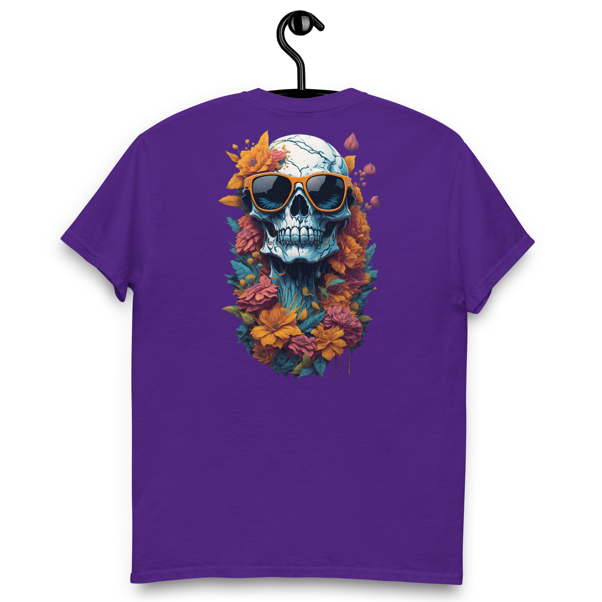 Camiseta Unisex Calavera con Gafas y Flores - Imagen 5