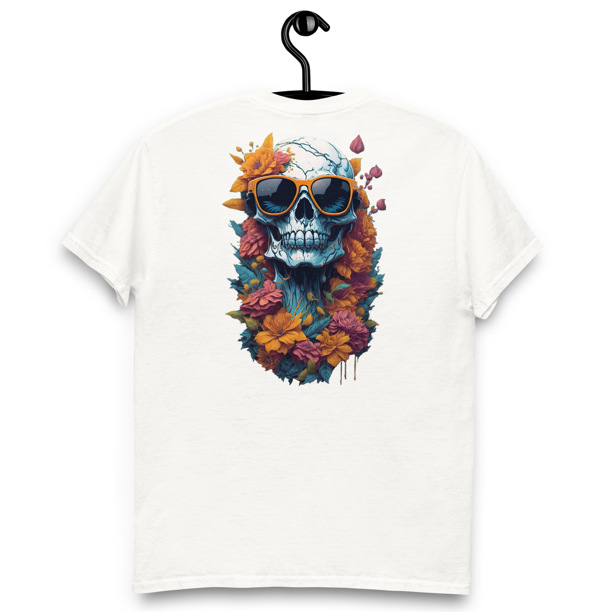 Camiseta Unisex Calavera con Gafas y Flores